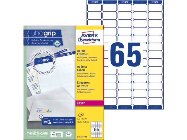 Etikett AVERY QP 38,1x21,2mm 6500/fp